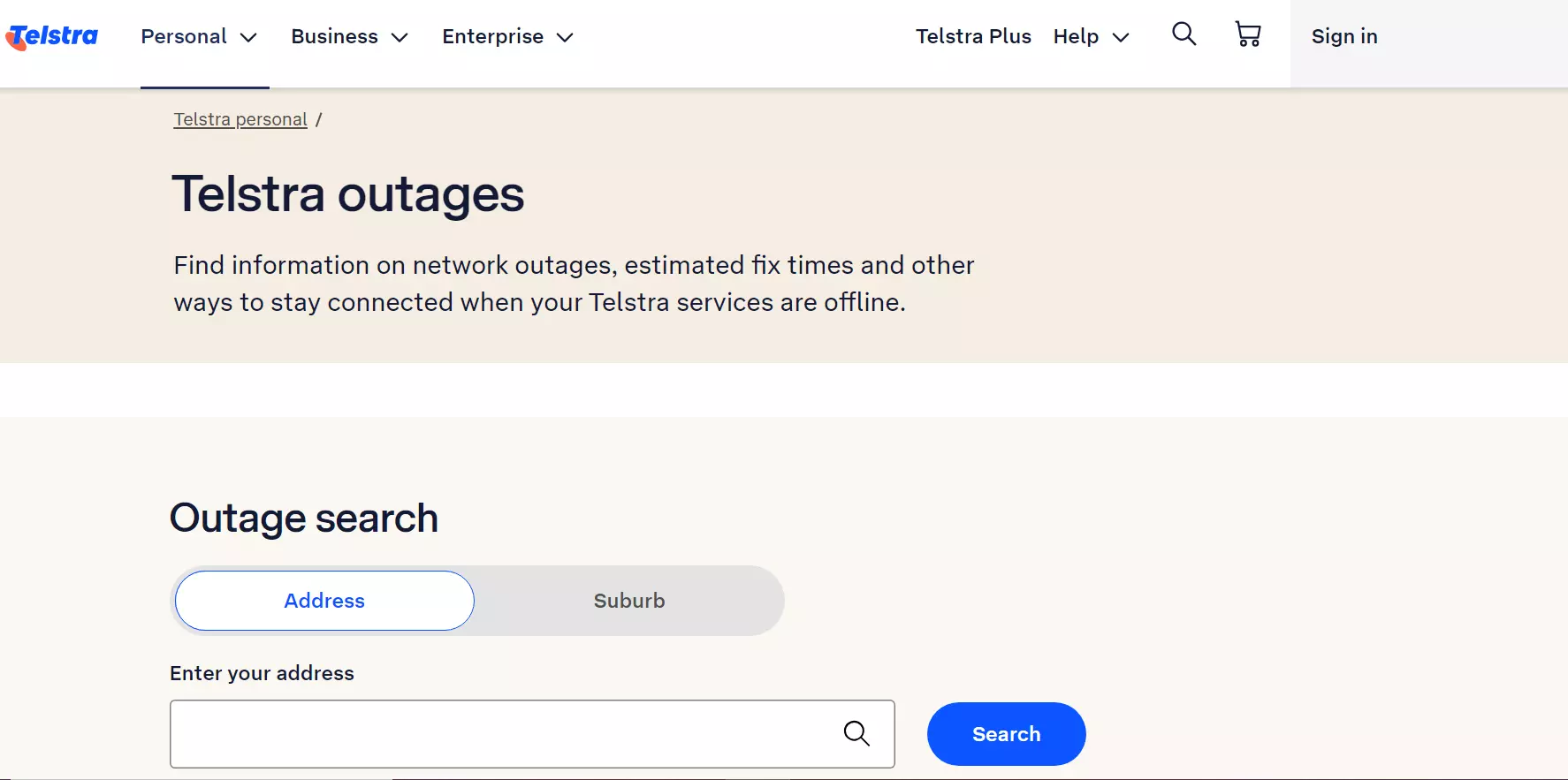 Telstra Outage Website
