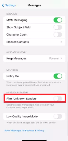 "Filter Unknown Sender" feature in iOS