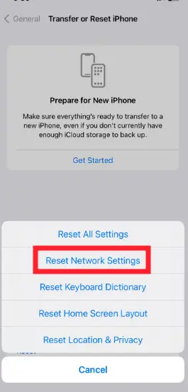 Reset Network Settings in iPhone